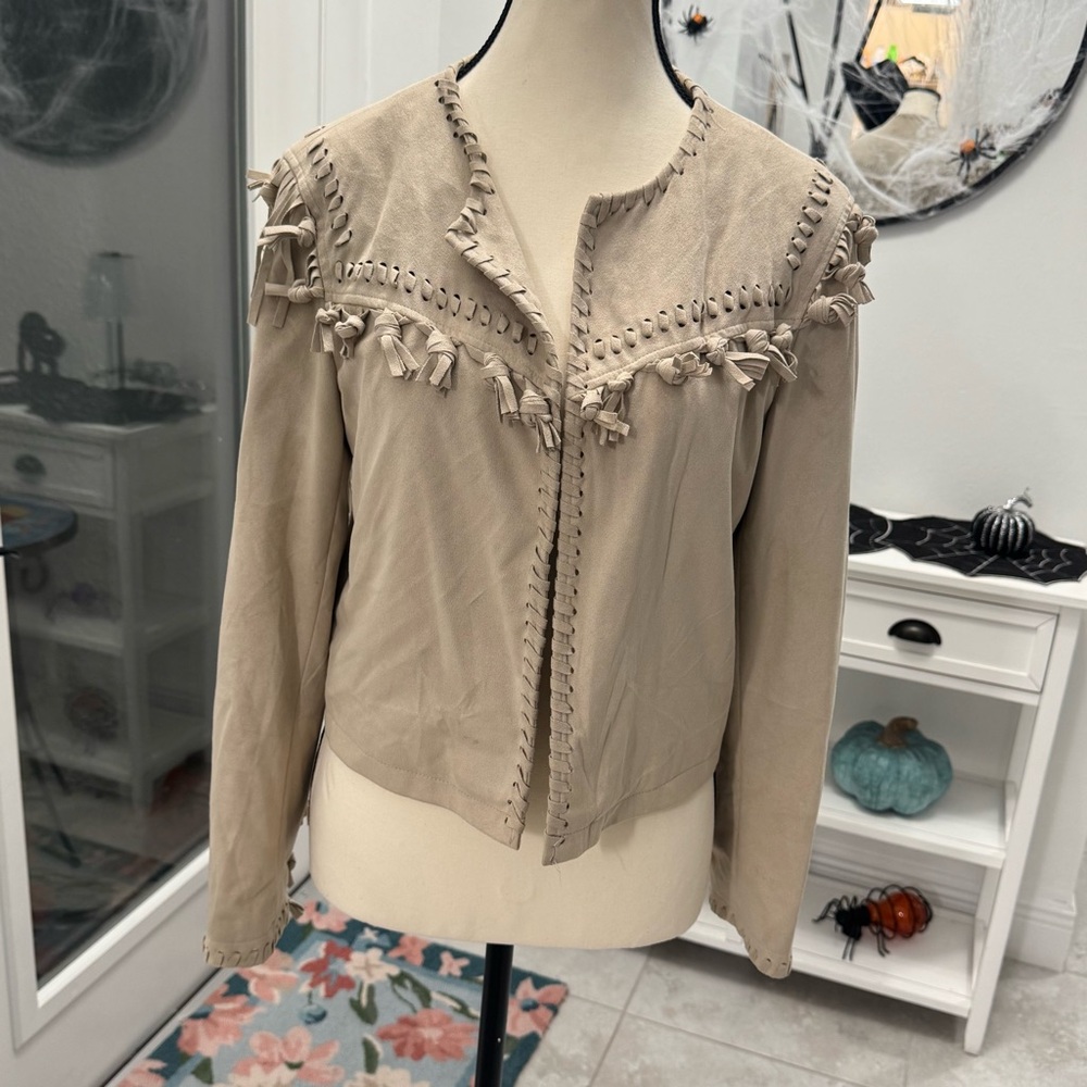 Amaryllis Beige Women's Blazer with Fringe Details